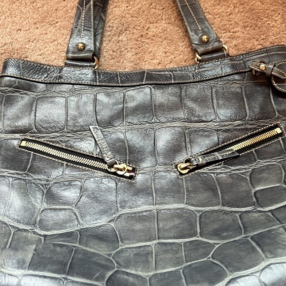 Dooney & Bourke Blue Croc Embossed Leather Top Handle Shoulder Bag Purse - Picture 4 of 11